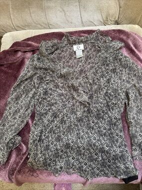 Black and Cream Patterned Silk Blouse